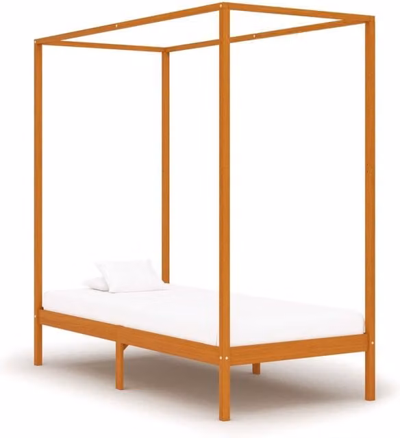 Berkfield Home Canopy Bed Frame in Honey Brown Solid Pine Wood, W/D/H: 100 x 200 cm