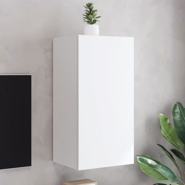 Berkfield Home Modern White Wall-Mounted TV Cabinet with Integrated LED Lighting W/D/H: 40.5 x 35 x 80 cm