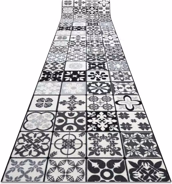 RugsX Anti-Slip Grey Patchwork Runner, W: 133 cm, L: 320 cm