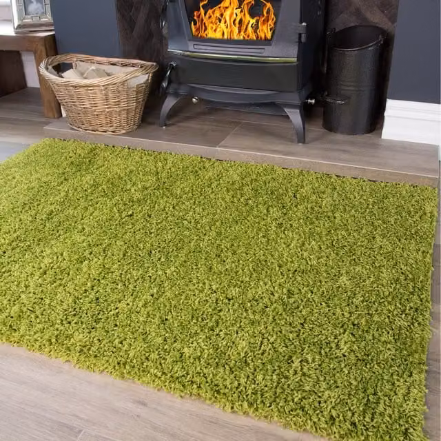 The Rug House Soft Shaggy Modern Rectangular Area Rug in Green, W: 160 cm, D: 110 cm
