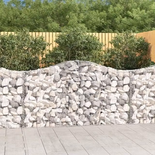 Berkfield Home Arched Gabion Basket in Silver Galvanised Steel, W: 200 cm, D: 30 cm, H: 100-120 cm