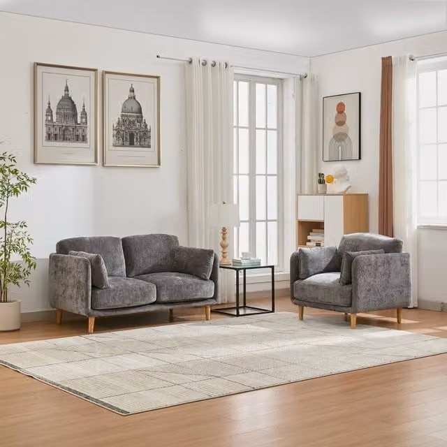Furniture One Mid Century Modern Reversible Upholstered Sofa in Grey