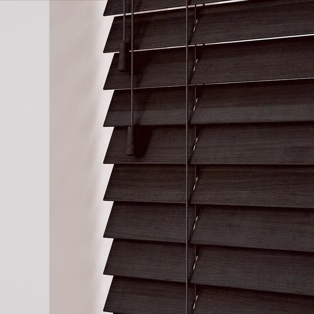 New Edge Blinds Wooden Venetian Blinds with Cords in Dark Brown, W: 90 cm, H: 120 cm