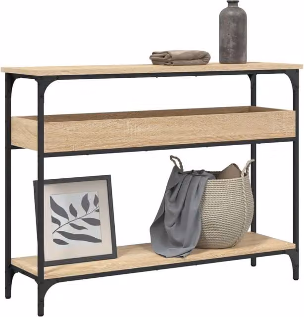 Berkfield Home Console Table with Shelf in Sonoma Oak Brown, W/D/H: 100 x 29 x 75 cm