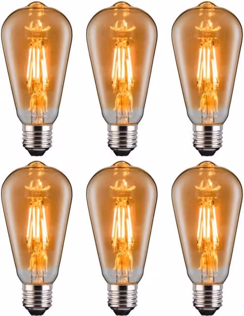Ferretti ST64 Amber Vintage LED Straight Filament Dimmable E27 Bulb, Pack of 6