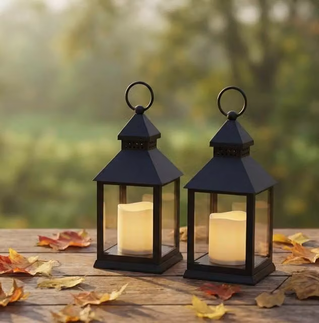 Bright Zeal 2-Pack Black 10.2 inch LED Pillar Candle Lanterns with Warm Flicker Effect and Timer