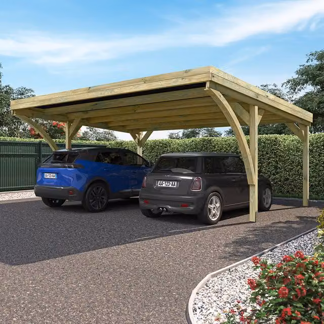 Cerland Modern Brown Wooden Pent Carport with Polycarbonate Roof