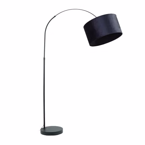 ValueLights Black Metal Arched Floor Lamp with Navy Blue Fabric Shade