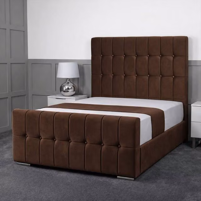 Living Comfort Bedz Belmont Plush Velvet Upholstered Bed with Slatted Base and 48 Inch Headboard in Brown, Single Size