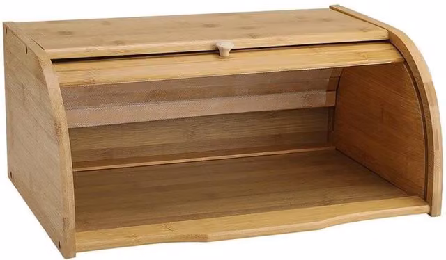 KORVIXA Bamboo Bread Bin with Roll Top Lid in Brown