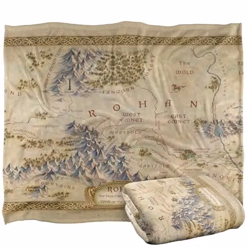 LOGOVISION Lord of the Rings War of the Rohirrim Map Silky Touch Super Soft Fleece Throw Blanket, White, W/D/H: 152 x 127 cm