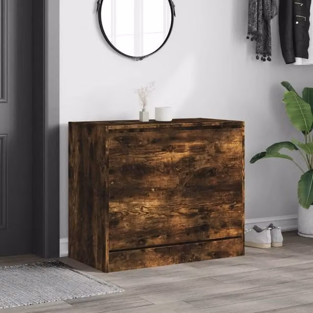 Berkfield Home Smoked Oak Shoe Cabinet in Brown, W/D/H: 80 x 42 x 69 cm