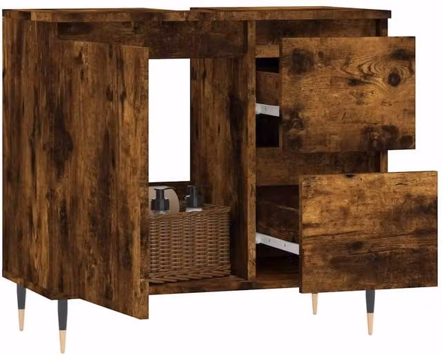 Berkfield Home Smoked Oak Bathroom Cabinet in Brown, W: 65 cm, D: 33 cm, H: 60 cm