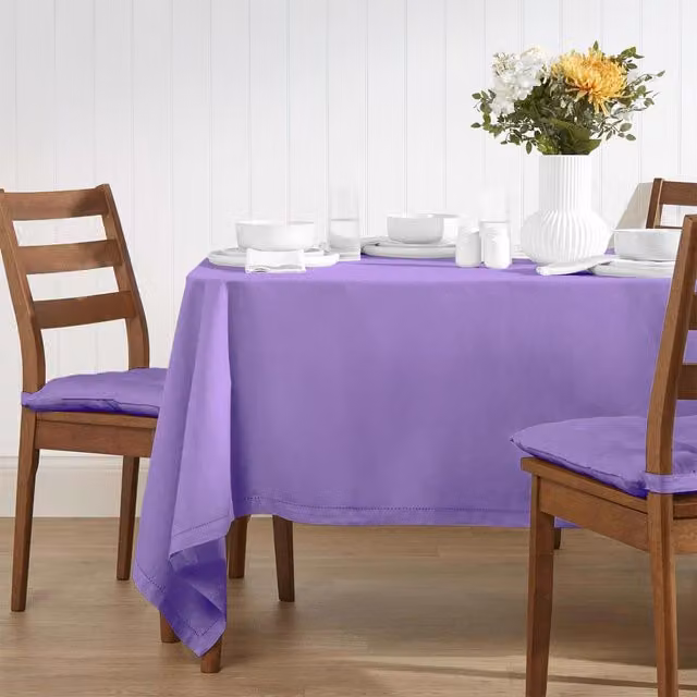 Homescapes Plain Purple Cotton Rectangular Tablecloth, W/D/H: 70.0 x 177.8 x 177.8 cm