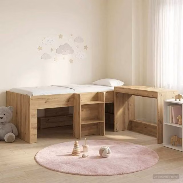 Berkfield Home Kids High Bed Frame with Desk and Stairs in Artisan Oak Brown