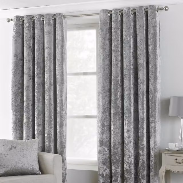 Make It A Home Verona Crushed Velvet Ringtop Eyelet Curtains in Silver Grey, Height: 229 cm