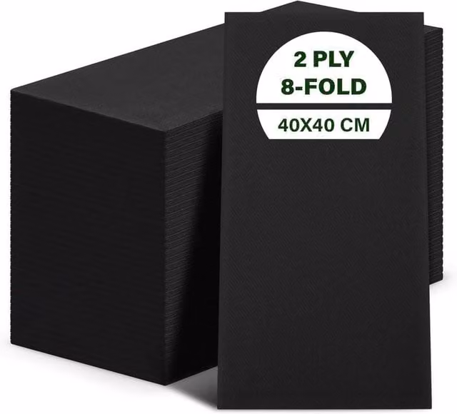 ECONX Black Plain 2 Ply Paper Napkins, 40 cm