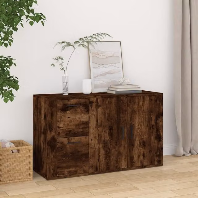 Berkfield Home Smoked Oak Sideboard in Brown, W/D/H: 100 x 33 x 59.5 cm