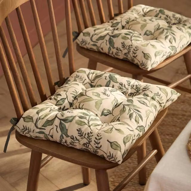 Wylder Herb Garden Reversible Botanical Slub Cotton Seat Pads, Pack of 2, Green and Multicolour, W/D/H: 40 x 40 x 40 cm