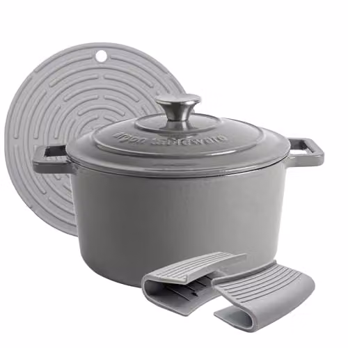 Argon Tableware Enamelled Cast Iron Round Casserole Dish with Self-Basting Lid, 4.5 l, Slate Grey