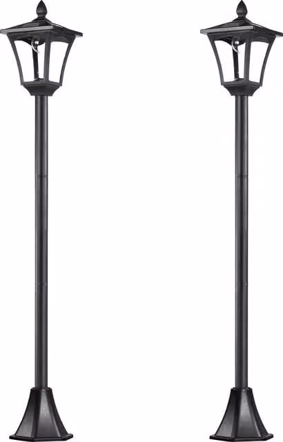 Outsunny 2 Piece Solar LED Garden Post Lamp Set, Black Dimmable Bollard Lanterns with Dusk Sensor