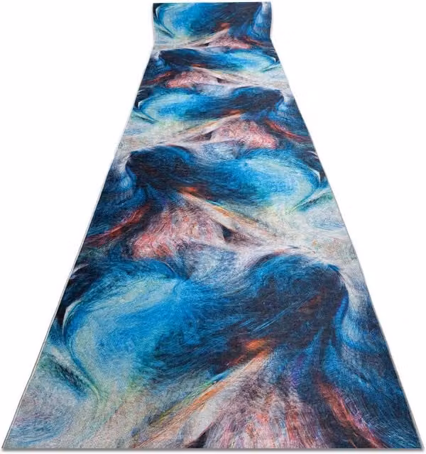 RugsX Anti-Slip Lotus Abstract Runner in Blue and Multicolour, W: 100 cm, L: 370 cm