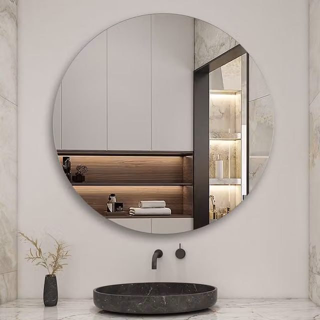 AicaBathroom Round Frameless Wall Mirror in White, Diameter: 70 cm
