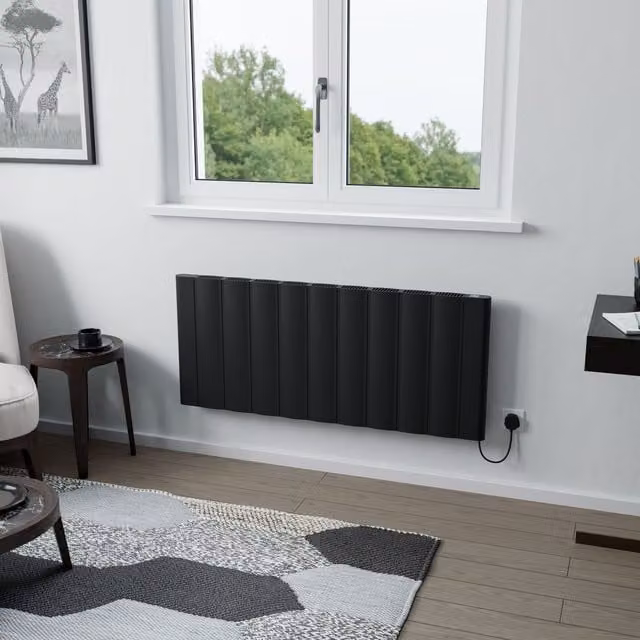 Agadon Cologne Electric Aluminium Designer Radiator in Black, W: 1600 mm, H: 610 mm