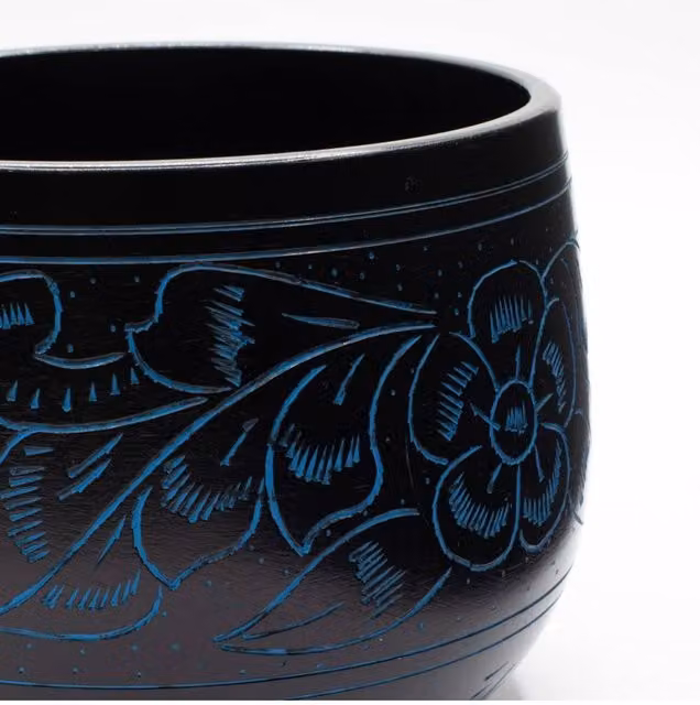 KDMD Magic Mushroom Cauldron Singing Bowl in Black and Blue, Diameter: 15 cm