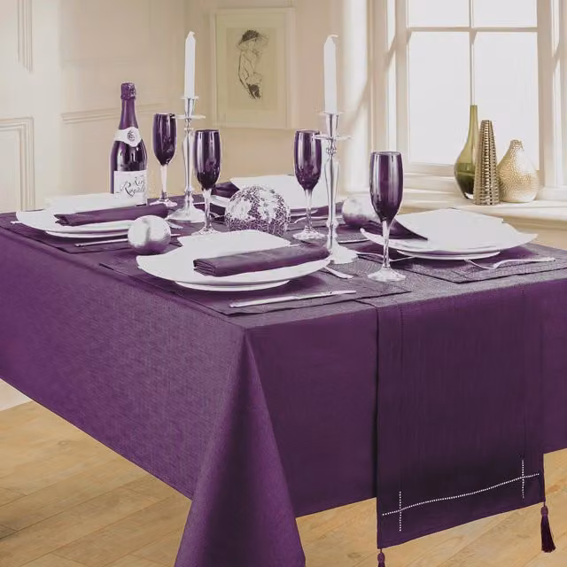 Kitchenwise Purple Slubbed Linen Look Rectangular Tablecloth