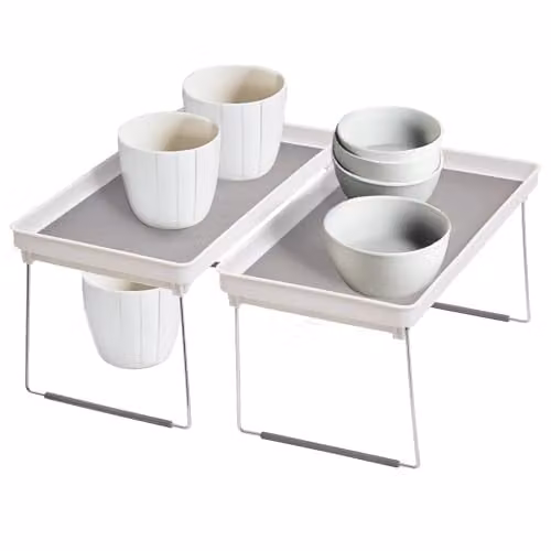 Orsina Set of 2 Adjustable Kitchen Shelf Inserts in Grey or White