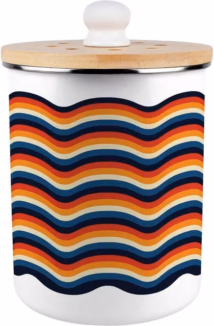 Purely Home Retro Waves Metal Food Waste Caddy, 2L, Multicoloured Enamel Kitchen Compost Bin
