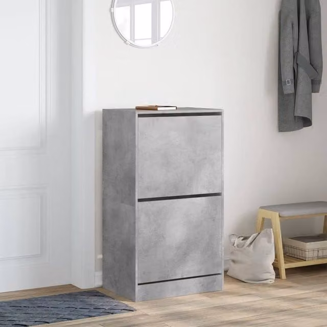 Berkfield Home Modern Shoe Cabinet in Grey with 2 Tilting Compartments, W/D/H: 60 x 42 x 108 cm