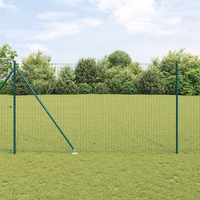 Berkfield Home Euro Fence with 7 Spike Posts, Galvanised Steel, Green and Silver, W: 10 m, H: 1.5 m