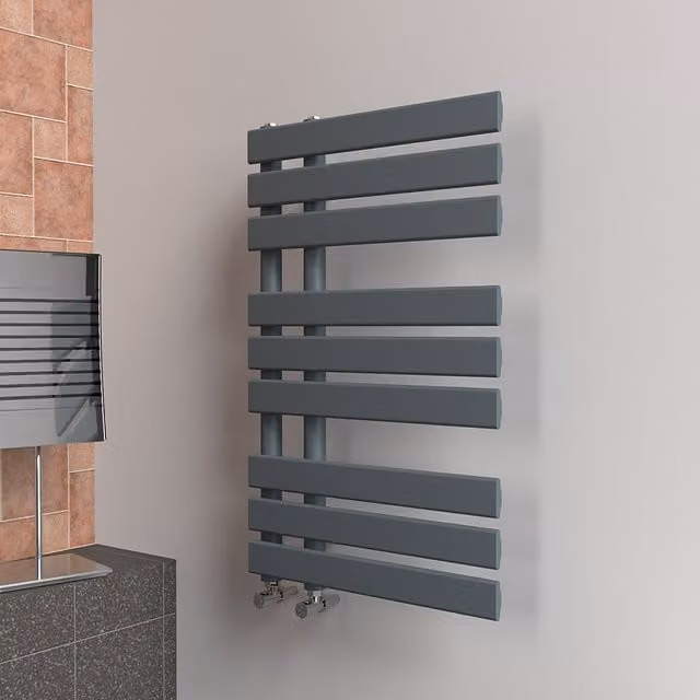 Lux Heat Open Flat Coloured Towel Radiator in Slate Grey, W: 50 cm, H: 80 cm