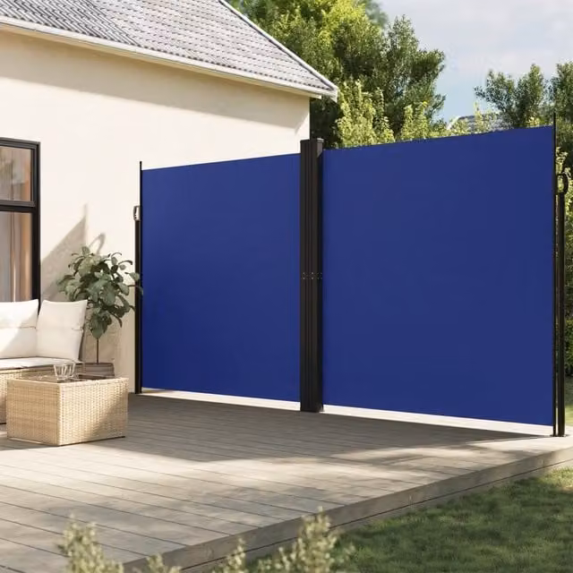 Berkfield Home Retractable Blue Polyester Side Awning, W/H: 1000 x 200 cm