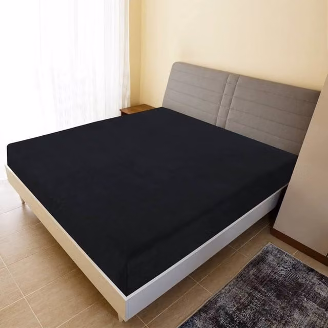 Berkfield Home 2-Piece Black Cotton Jersey Fitted Sheets, W: 160 cm, L: 200 cm