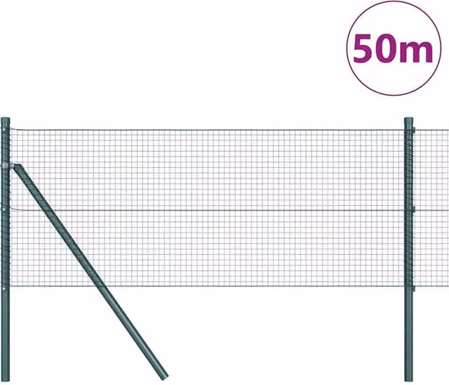 Berkfield Home Green Steel Welded Wire Fence with 13 Posts, W: 0.5 m, L: 50 m