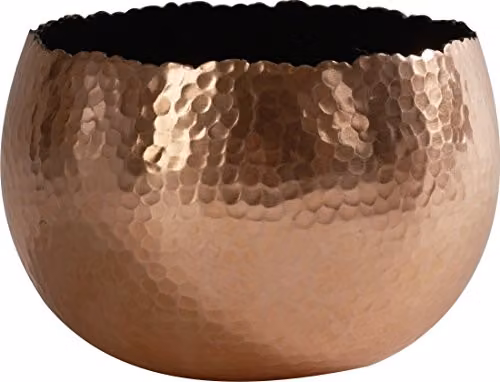 Ivyline Round Hammered Metal Planter Bowl in Copper and Black, H 14 cm x D 19 cm