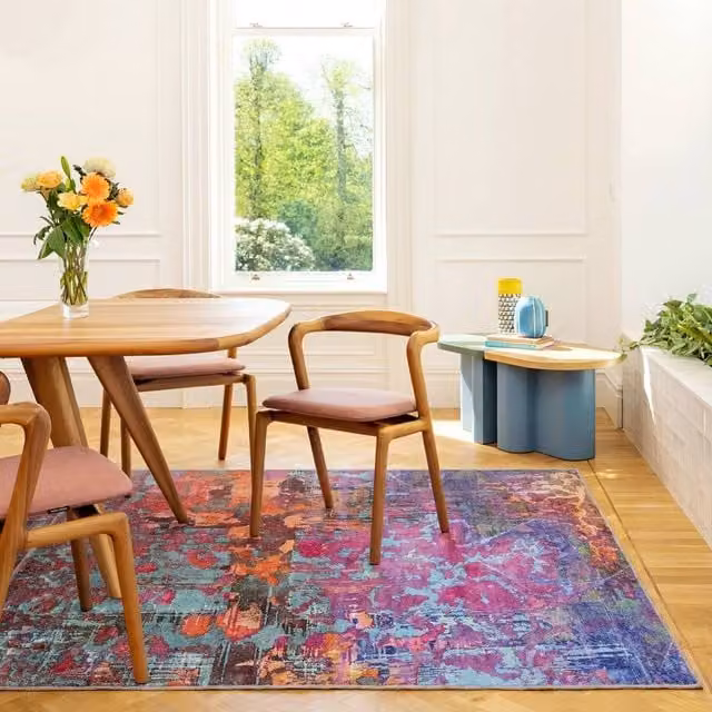 Kukoon Aqua Coral Abstract Washable Rug in Blue and Multicolour, W: 160 cm, D: 230 cm