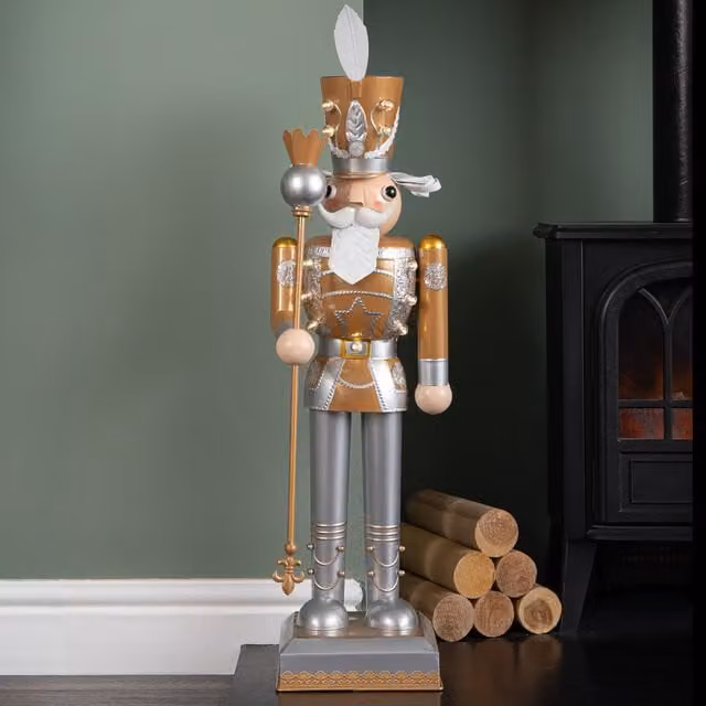Samuel Alexander Gold LED Light Up Christmas Nutcracker Tabletop Decoration, Height: 80 cm