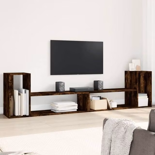 Berkfield Home Set of 2 Smoked Oak TV Cabinets in Brown, W/D/H: 100 x 30 x 50 cm