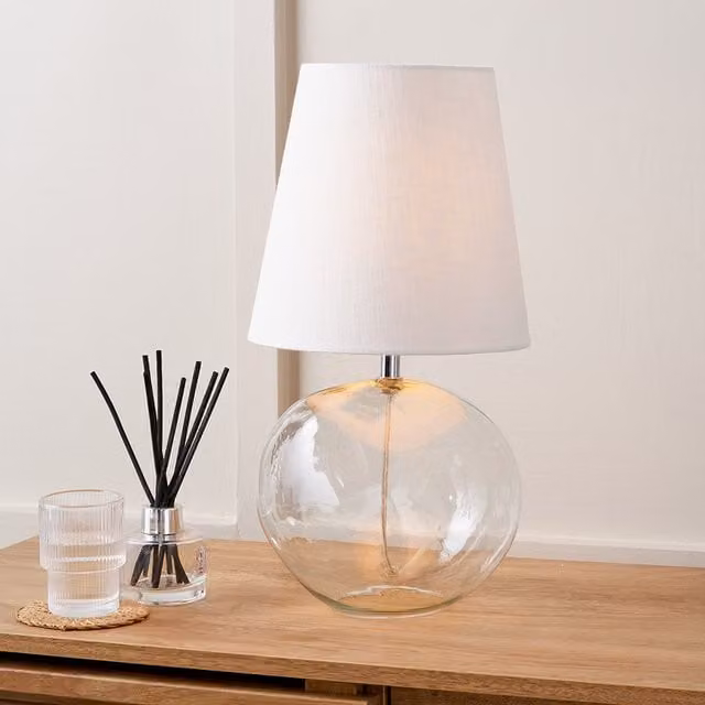 Pacific Lifestyle Maritime Glass Table Lamp with White Fabric Shade in Transparent and White