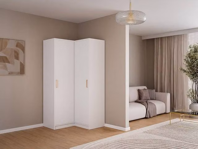 Vente-unique LIZANDRO Corner Wardrobe with 2 Hinged Doors, White, W: 115 cm, D: 78 cm, H: 200 cm
