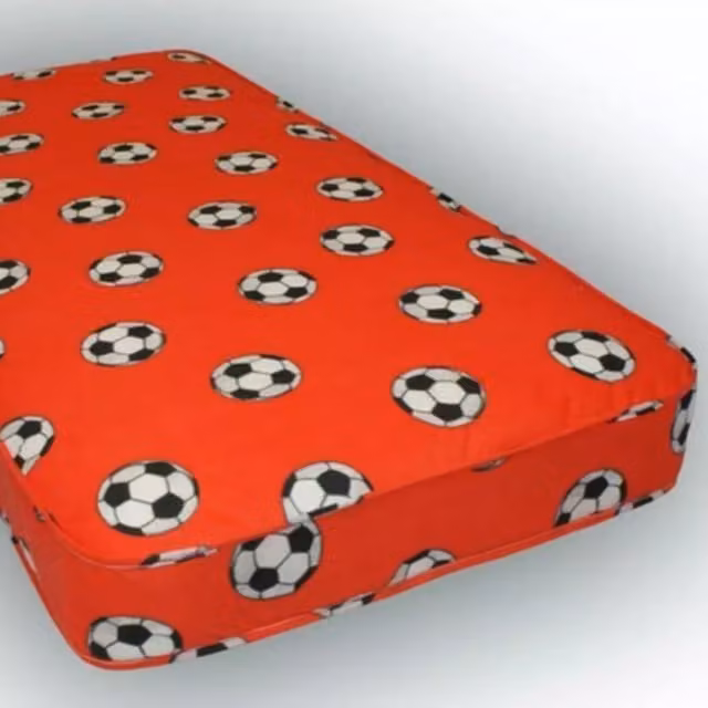 Wilson Beds Limited Budget Kids Football Mattress, Red with Black and White Footballs, W/D/H: 90 x 190 x 16 cm