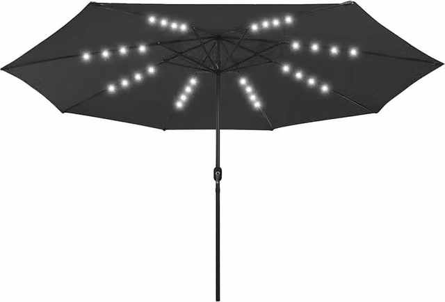 Berkfield Home Outdoor Parasol with LED Lights and Metal Pole, Black, Diameter: 400 cm