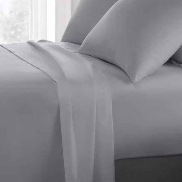 Sweet Dreams Grey Cotton Percale Flat Sheet, W: 200 cm x D: 200 cm