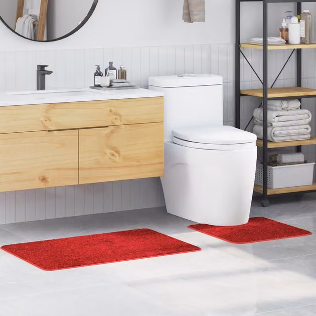 Berkfield Home 2 Piece Red Non-Slip and Antibacterial Bath Mat Set