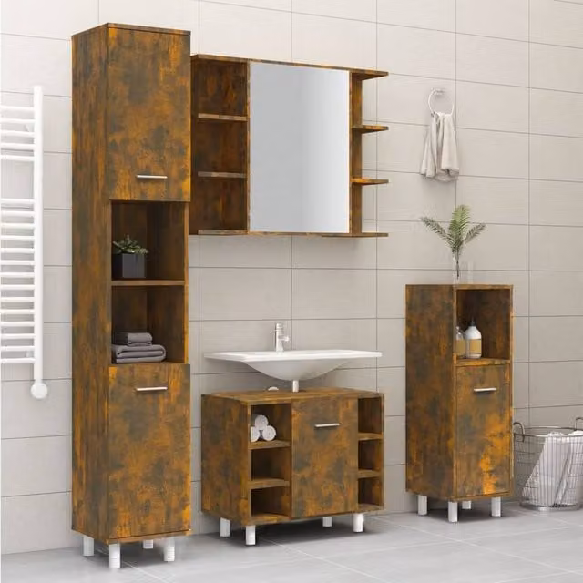 Berkfield Home Spacious Bathroom Cabinet in Smoked Oak Brown, W/D/H: 30 x 30 x 179 cm