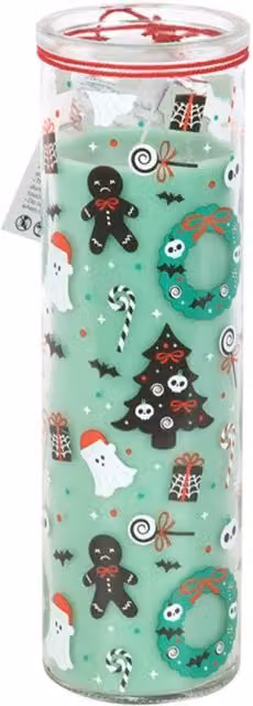 KDMK Merry Creepmas Cursed Candy Cane Pillar Candle in Green Peppermint Fragrance